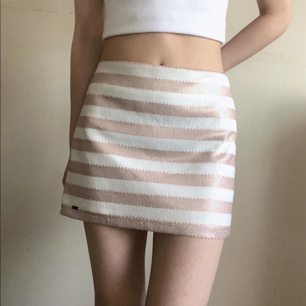 Abercrombie and Fitch Kids Size 14 Pink and White Sequin Striped Mini Sk…